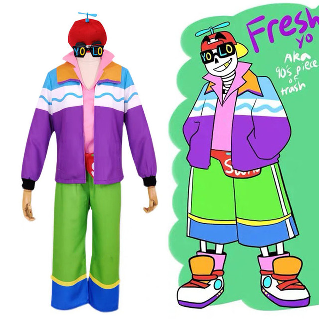 Undertale AU Fresh! Sans Cosplay Costume Uniform Game Colorful Clothing  Frisk Hat Pocket Halloween Party Carnival